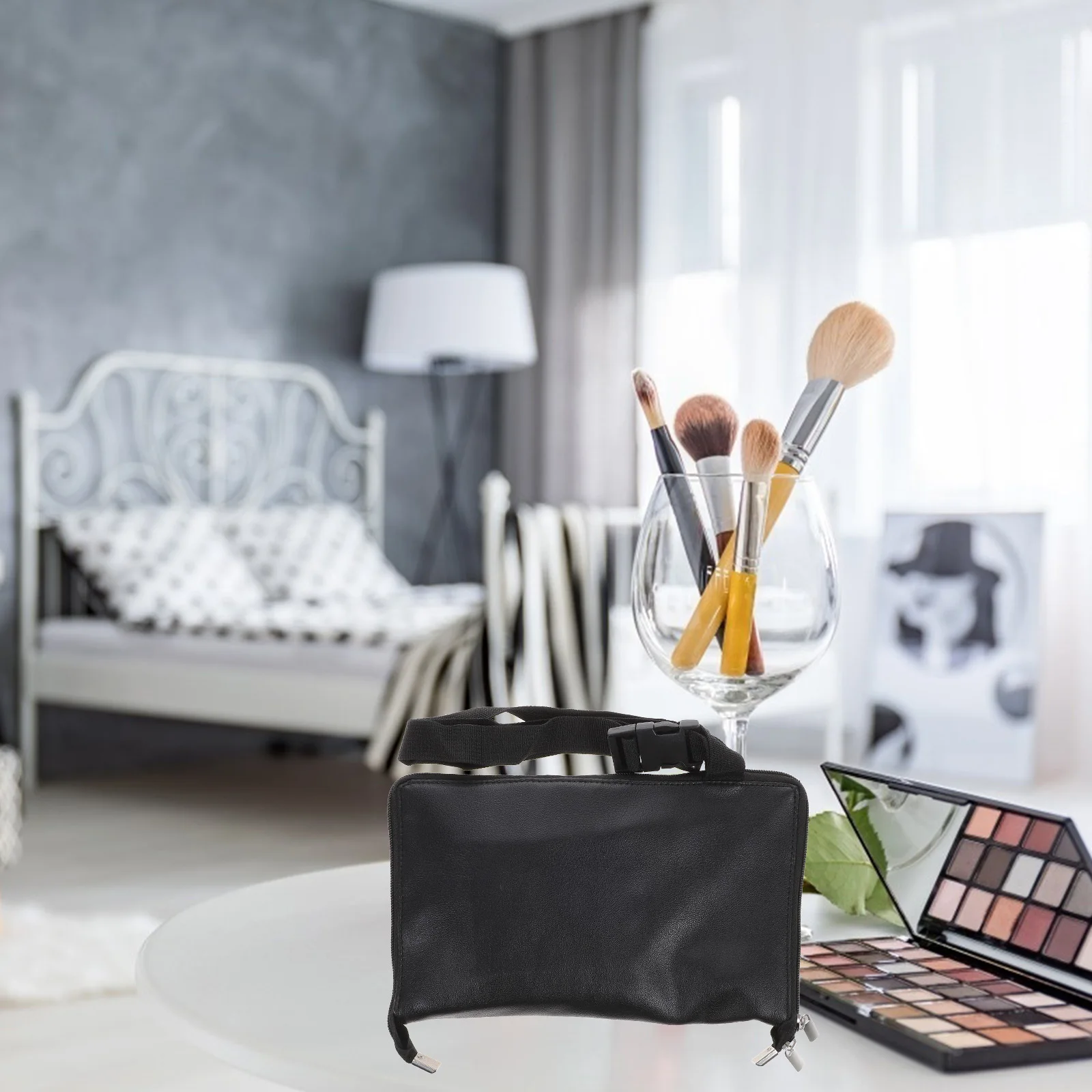 

Adjustable Waist Crossbody Makeup Brush Organizer Bag Large Capacity Pu Holder Multiple Pockets Travel