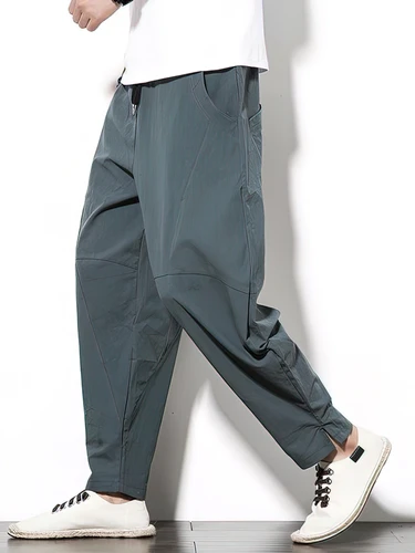 Imagen 2 del producto Pantalones 100% de lino y algodón para hombre, pantalones informales holgados para caminar, pantalones de chándal holgados de pierna ancha, pantalones para correr chinos de verano, novedad de 2025