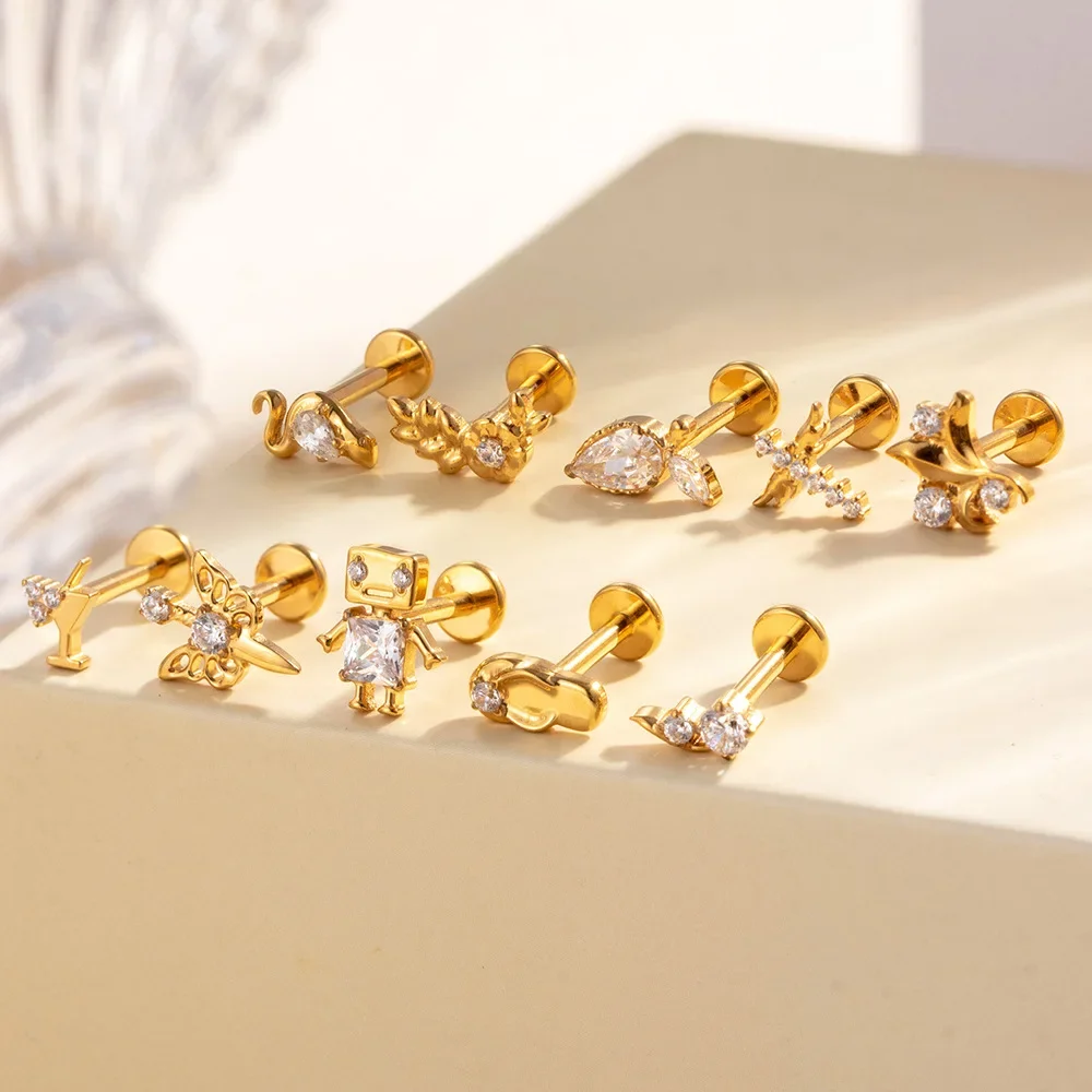 F136 التيتانيوم الخيوط Agger تشيكوسلوفاكيا الغضروف Labret اللولب الأقراط الصغيرة شقة الظهر G23 هيئة ثقب المجوهرات #4