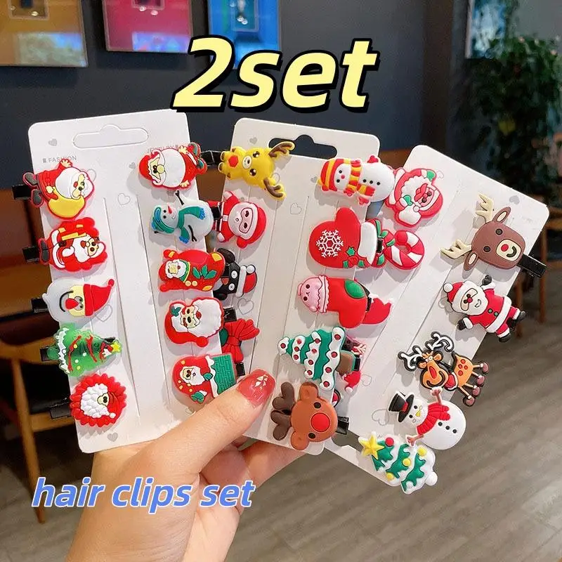 

Christmas Hair Clips Broken Hair Bangs Clips Elk Duckbill Clips Cartoon Hairpins Children's Hair Accessories 10 PCS