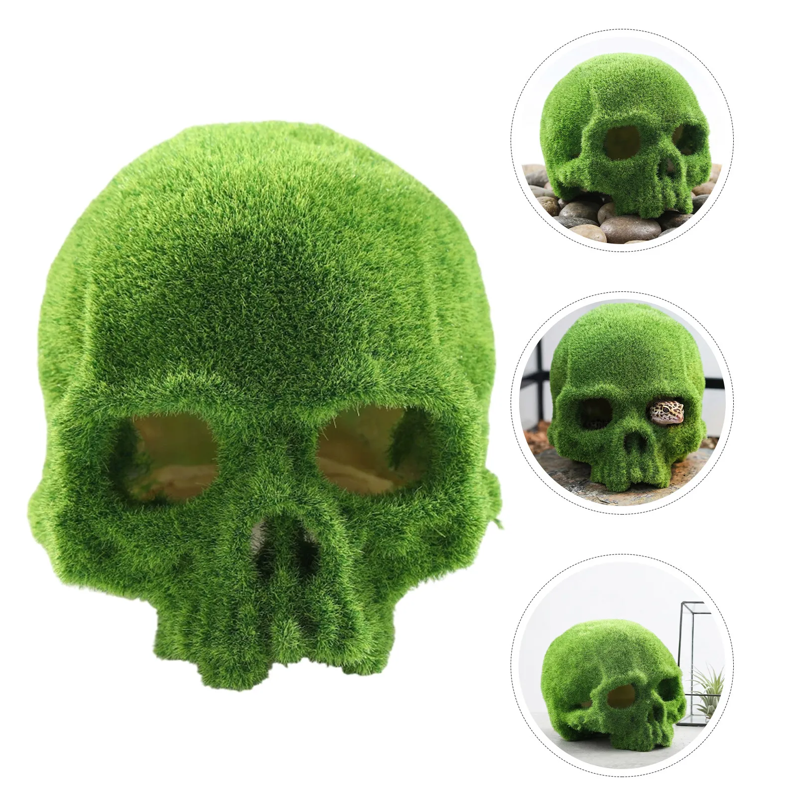 Artificial Moss Skull Reptile Hide Cave Skull Shaped Humid Shelter Lizard Gecko Spider Aquarium Habitat Ornament