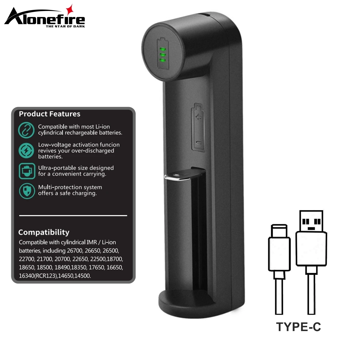 Alonefire C1 cargador USB para baterías litio recargables 18650 21700 - imagen 5