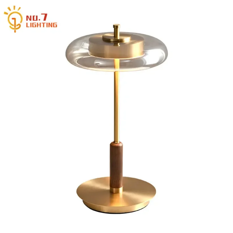 

American Luxury Vintage Gold Lustre Mushroom Table Lamp Copper Glass LED Desk Lights for Living/Model Room Decor Beside Bedroom