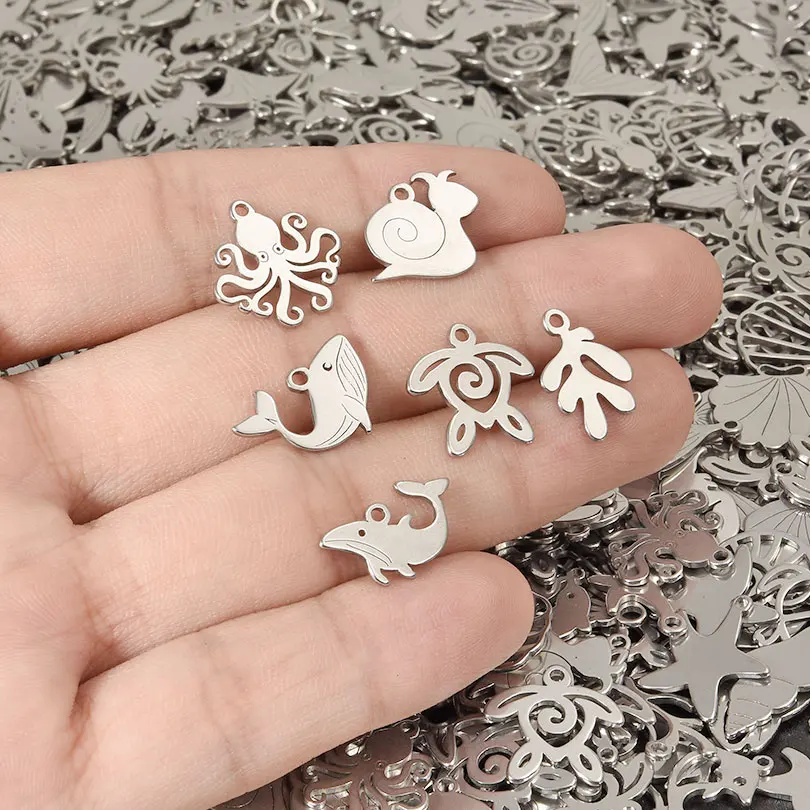 10/20/30pcs Random Sea Animal Charms For Jewelry Making Supplies Kawaii Small Pendant Stainless Steel Mix Charm DIY Earring Bulk