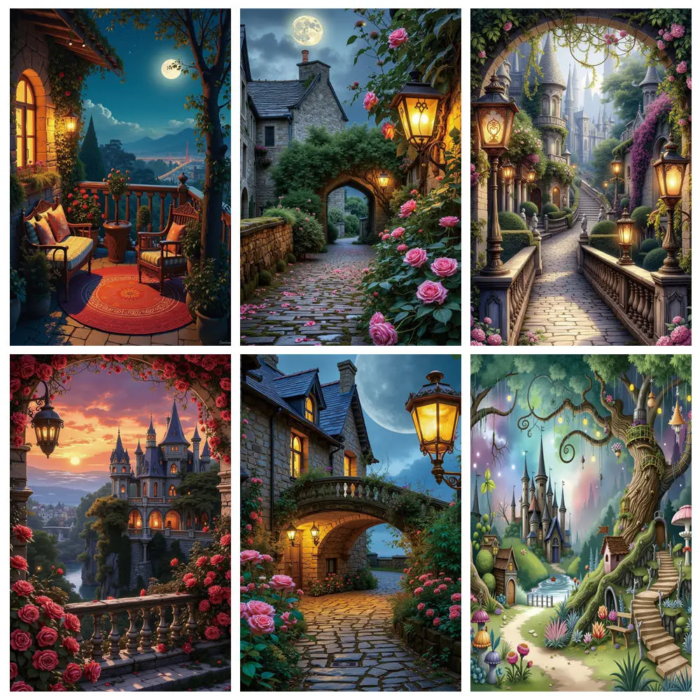 

MOON.QG Fairy Moon Castle Garden Background Pathway Bridge Vine Backdrop Photography Wedding Birthday Kids Portrait Photo Studio
