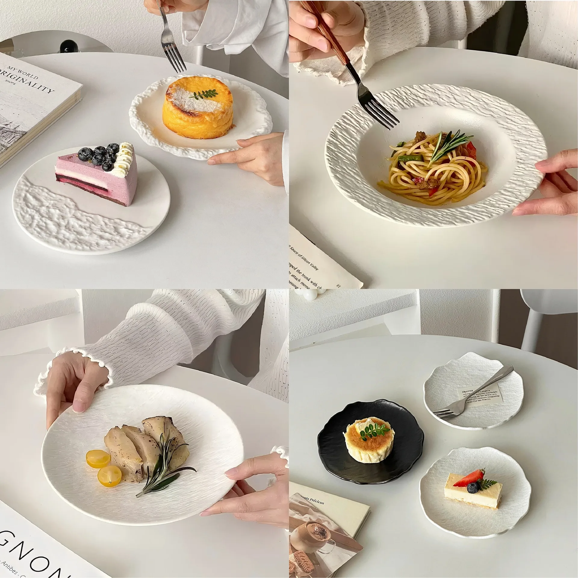 Creative Stoneware Texture Dinner Plates High-End Reactive Glaze Ceramic Dish for Steak/Pasta/Dessert