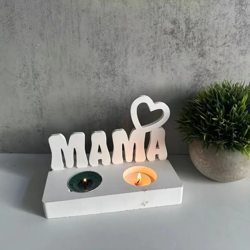 Portavelas, moldes de silicona, molde para candelabro con letras MAMA, portavelas aromático enchufable para el día de la madre, molde de hormigón de yeso