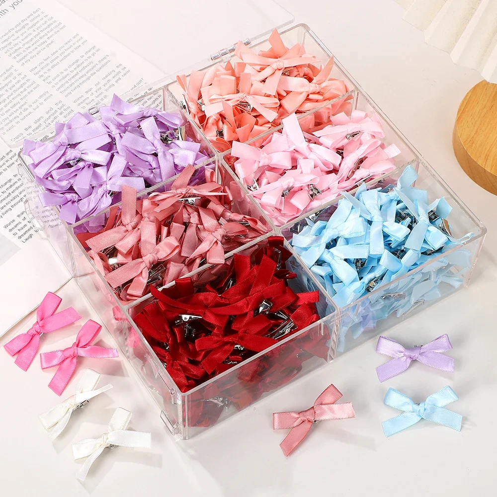 4/6/8/10Pcs Kids Sweet Solid Color Mini Bowknot With Hair Clip Baby Girls Ballet Style Ribbon Braided Hair Accessories Wholesale