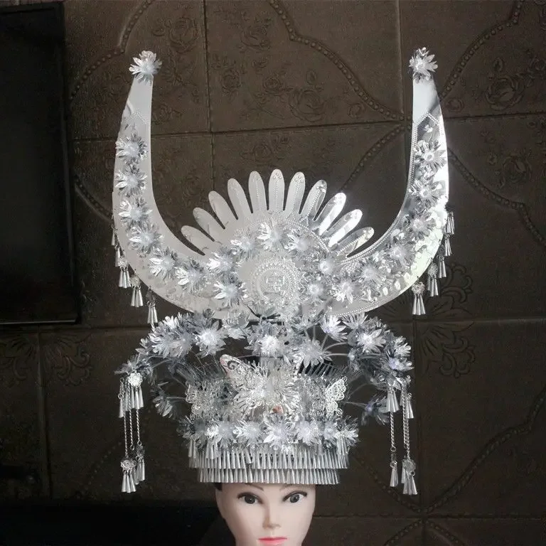 Miao Silver Jewelry Aluminum Sheet Hat DIY Accessories Jewelry Head Props Alloy Silver Metal Hat Headwear Large Head Jewelry