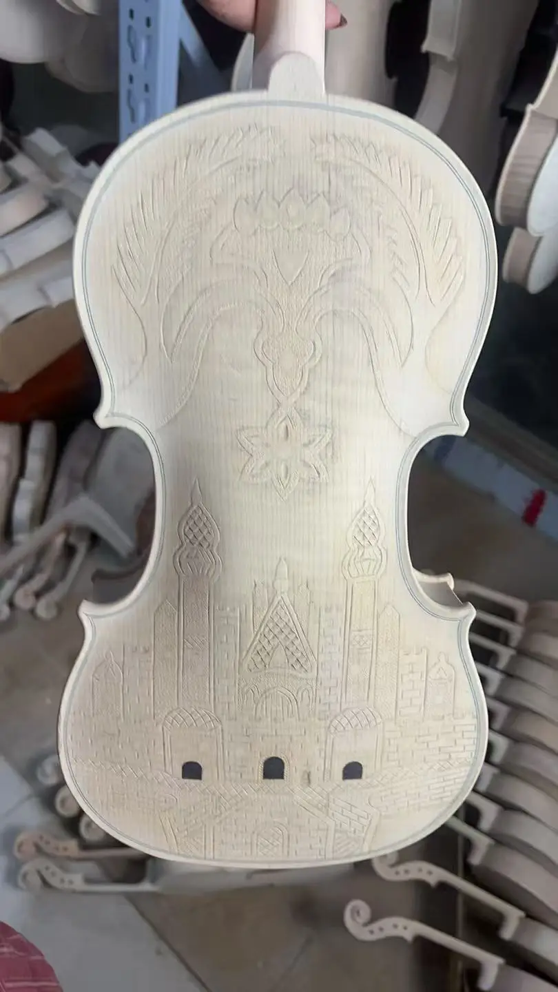 

4/4 White Carving Castle Handmade Performance Grade Violin+Box and Bow