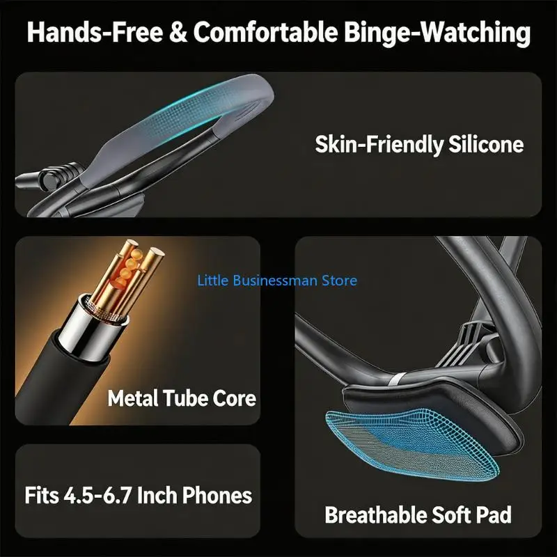 Nacken-Telefonhalter mit biegbarem 36-cm-Arm und Desktop-Ständer, einfache Handy-Klemme für 4,5-6,7-Zoll-Telefone und Nachttisch – Detail 10
