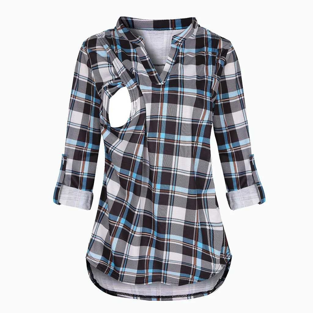 Damen Umstands-Still-T-Shirt mit V-Ausschnitt, einfarbig, langärmelig, Still-Tops, Kleidung für schwangere Frauen – Detail 2