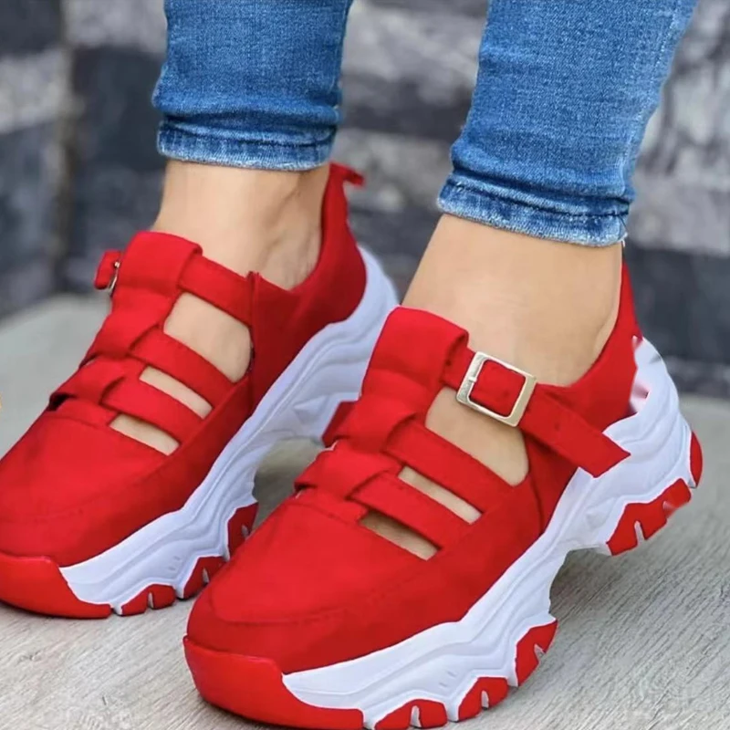 

New Women Casual Sneakers Lady Hollow Out Shoes Woman Summer Platform Shoes Ladies Casual Shoes Ankle Strap Shoes Plus Size