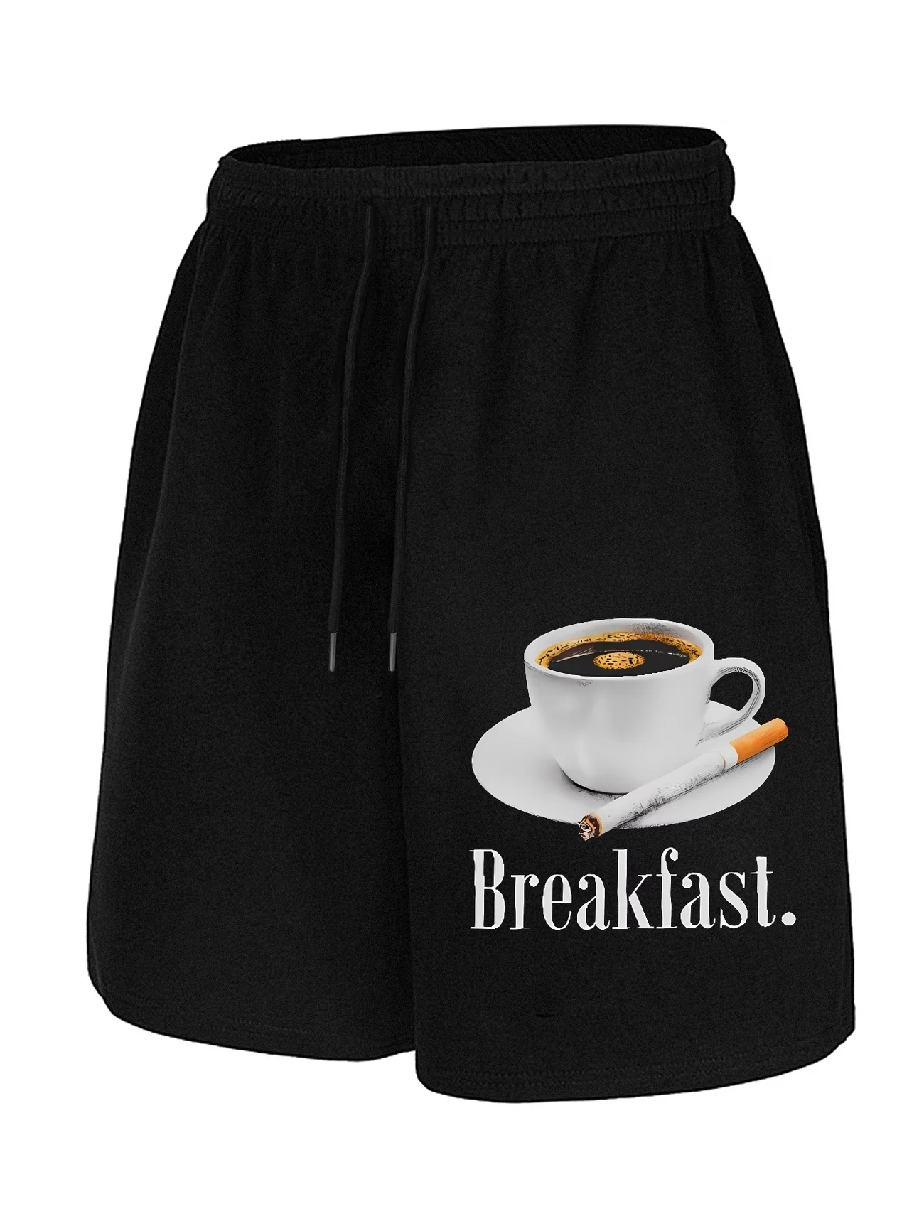 Breakfast Coffee Print Men's Summer Casual Shorts Drawstring Athletic Shorts Loose Women Sweatpants Sports Jogging Beach Pant