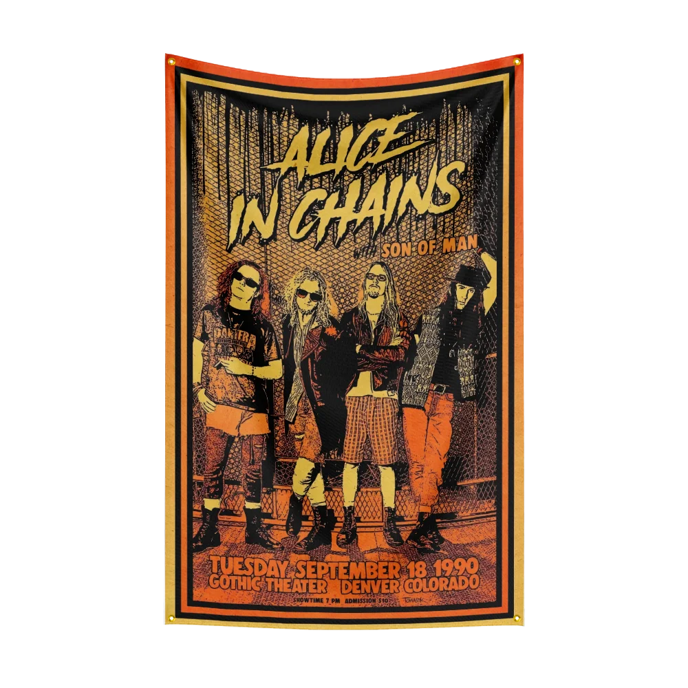 A-Alices in Chains Flag Rock Music Band Banner  Background HD Printing Tapestry Exhibition, Music Band Fans, Garage Decor