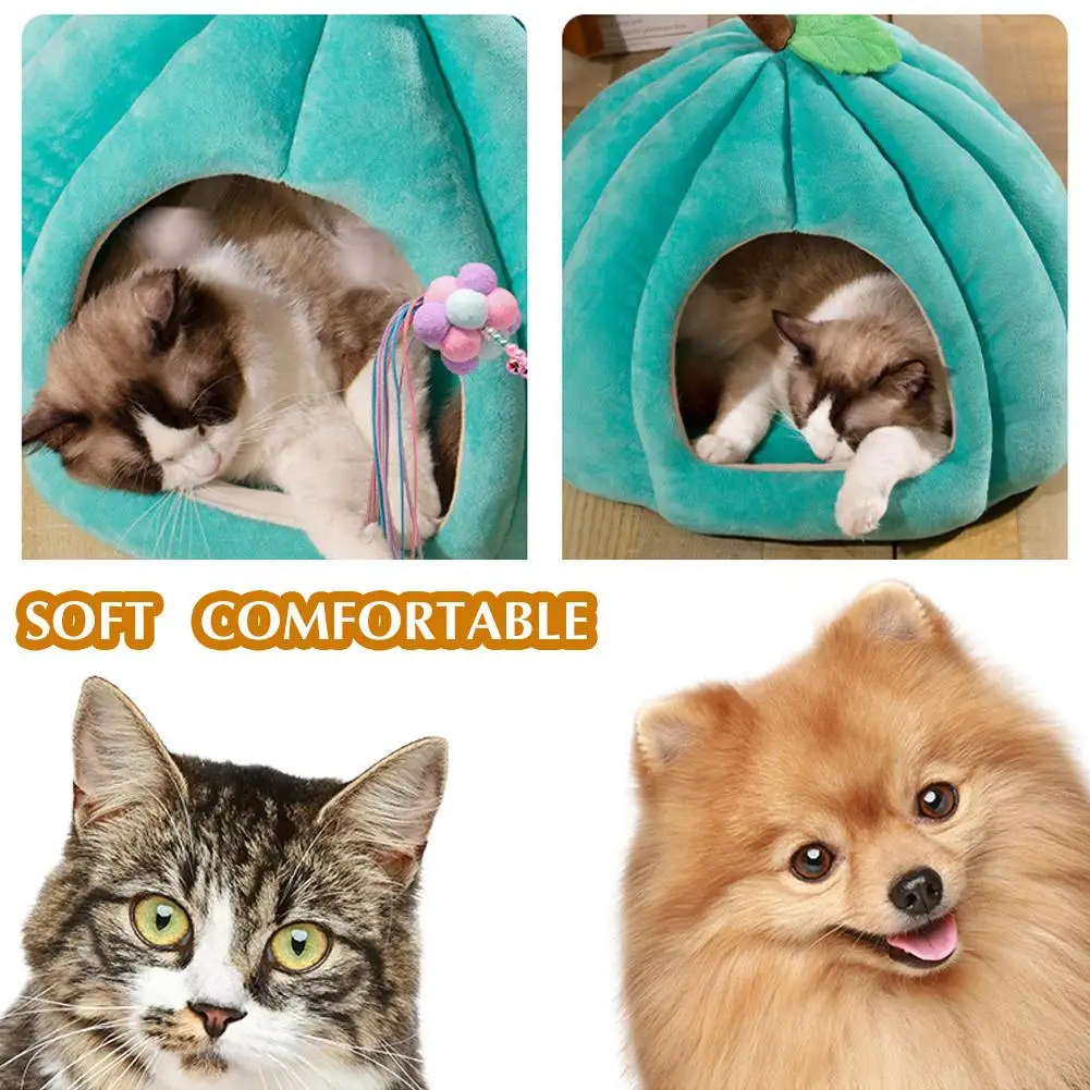 3D Pumpkin Pet House Semi-enclosed Removable Bottom Non-slip Soft PP Cotton Warm Cat Villa Autumn And Winter Small Dog Kennel