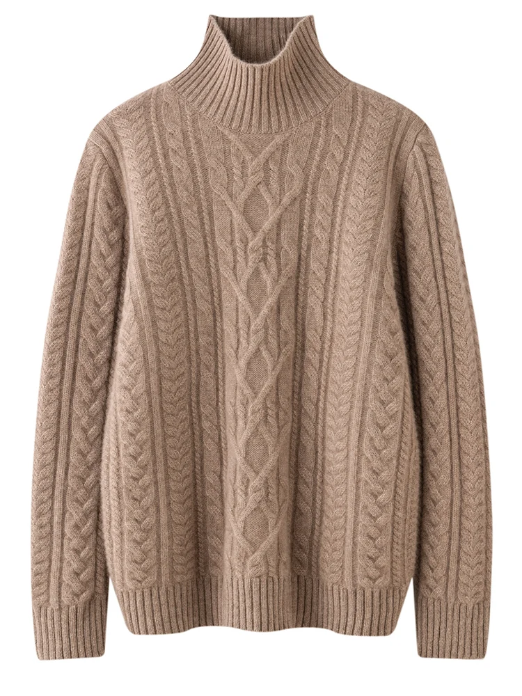 TLOML 여성용 100% 캐시미어 스웨터 목폴라 케이블 니트 풀오버 캐시미어 니트웨어 가을 겨울 부드럽고 따뜻한 루즈핏 상의