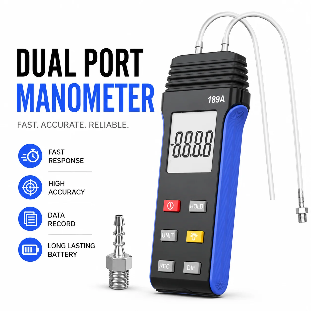 Digital Manometer Dual Port Differential Pressure Gauge Professional Gas Water Pressure Tester 11 Units Selectable Portable Air