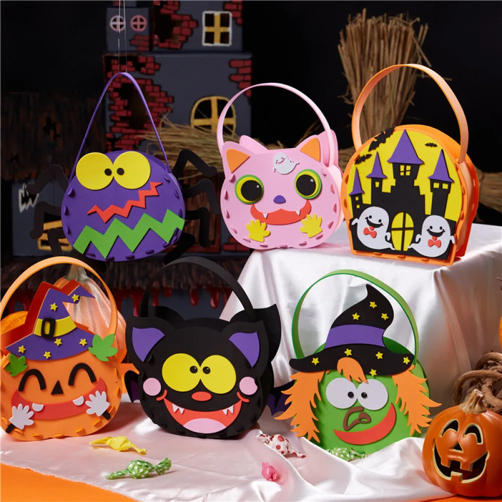 DIY Halloween Pumpkin Portable Candy Tote Bag Kit Kids Educational Handwork Tool Preschool Creative Felt Craft Supplies