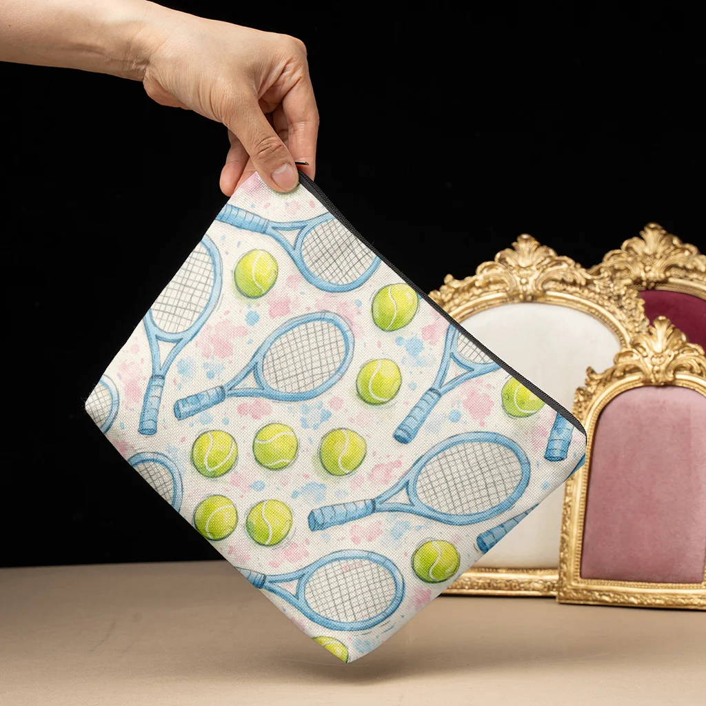 Illustration of Tennis Pattern Cosmetic Bag with Zipper Closure Large Capacity Toiletry Pouch Travel Cosmetic Bag Holiday Gift