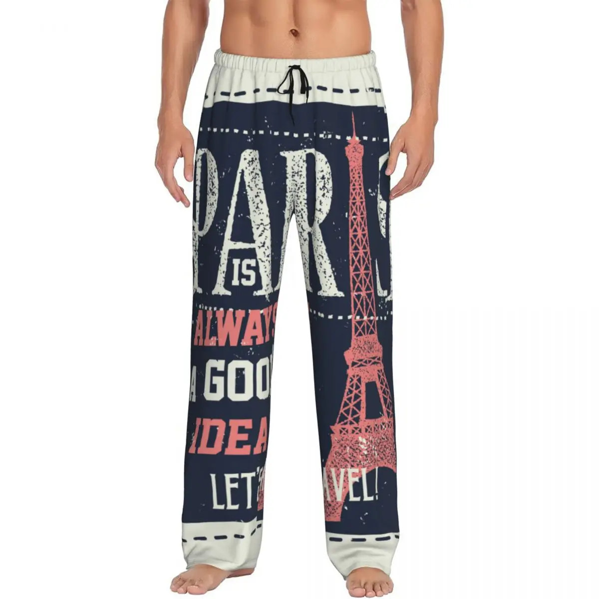 Vintage Paris France Touristic Greeting Card Men Sleep Bottoms Male Lounge Trousers Men's Pajama Pants