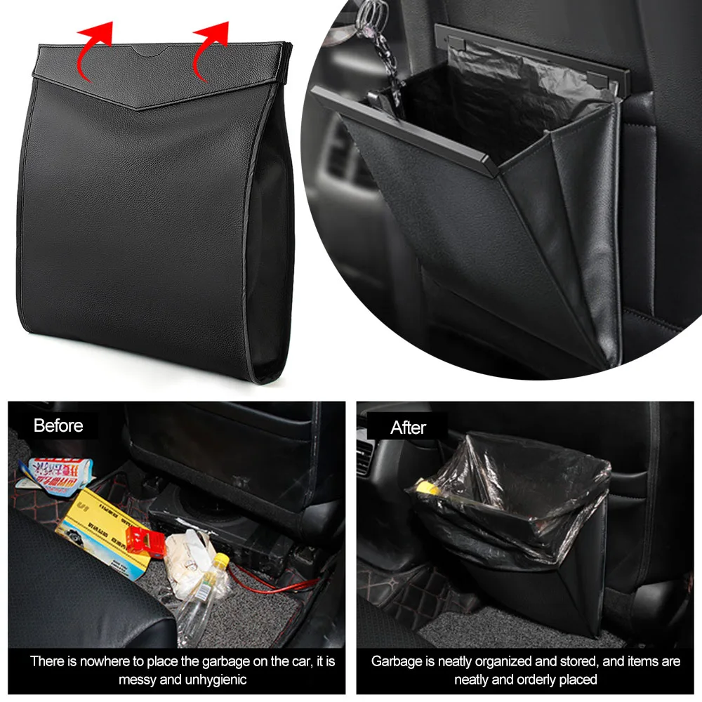 Car Garbage Bag Waterproof Magnetic Adsorption Storage Bag Seat Hanging Trash Can Leather Storage Pocket Leak-proof Car Trash