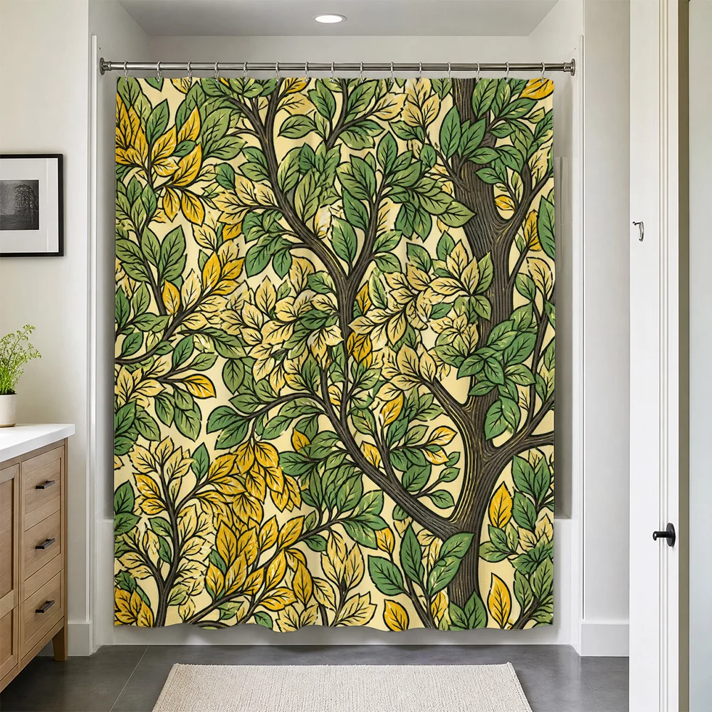 Waterproof Botanical Leaf Tree Shower Curtain Liner Greenery Nature Print Bathroom Decor Tapestry Forest Design