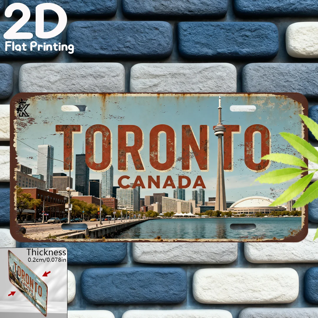 2D Flat- 1pc 2D Flat Printing Vintage License Plate| Toronto Canada Scenery, Retro Canadian Decor, Decorative Plaque And Statues