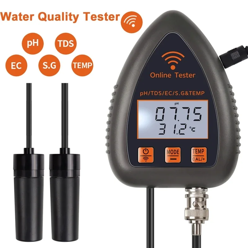 Bluetooth wifi 5 em 1 testador de qualidade da água monitor ph tds temp ec sg analisador salinidade lcd medidor de ph para água potável aquário