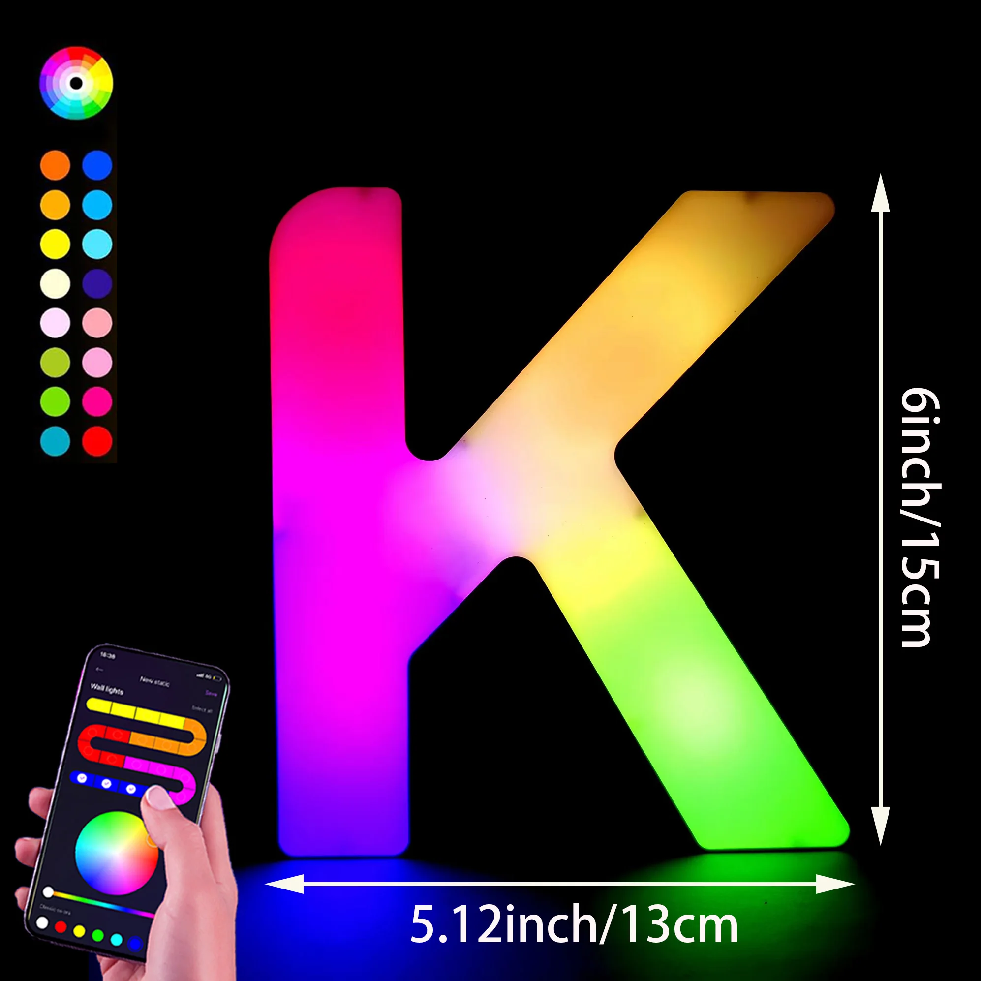 1PC Smart LED Letter Light - DIY RGB Marquee App Controle Muziek Sync Indoor Sign Game Holiday Party Bruiloft Afstuderen Seizoen A-Z