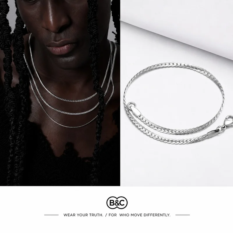 B&C 3mm Stainless Steel FR Embossed NK Necklace For Women Men Hip Hop Silver Color Cuban Chain Jewelry Accessories