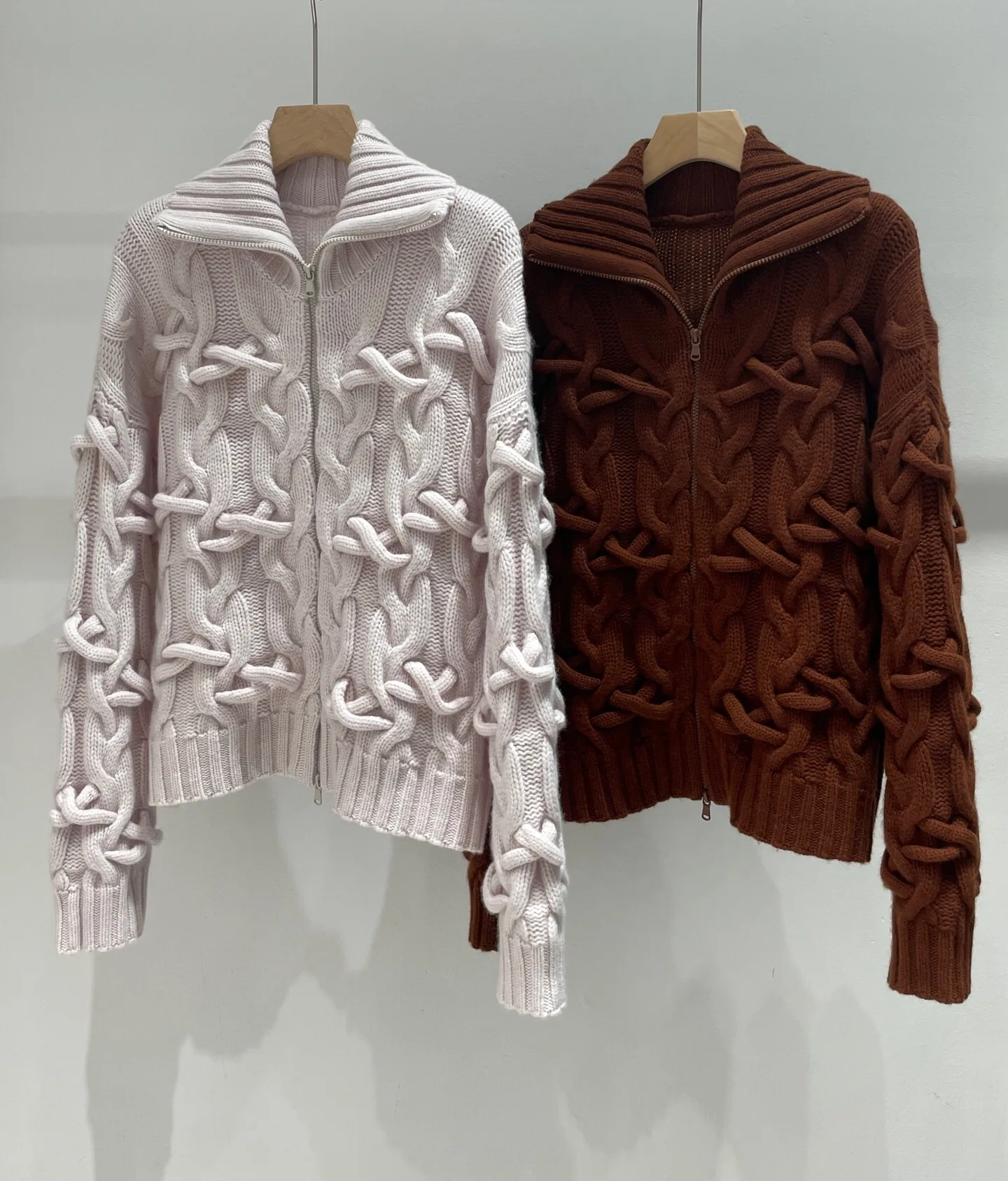 

High Quality Winter Clothes Casual Women's Knitted Brown Cardigan Fashion Ladies Beige Sweater Cashmere