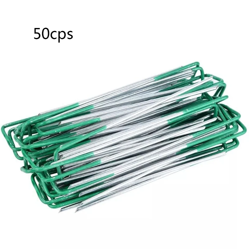 50pcs Garden Stakes ภูมิทัศน์สำหรับลวดเย็บกระดาษ U-Type สนามหญ้าสำหรับลวดเย็บกระดาษสำหรับหญ้าเทียมกันสนิม Sod Pins ยึดรั้ววัชพืช