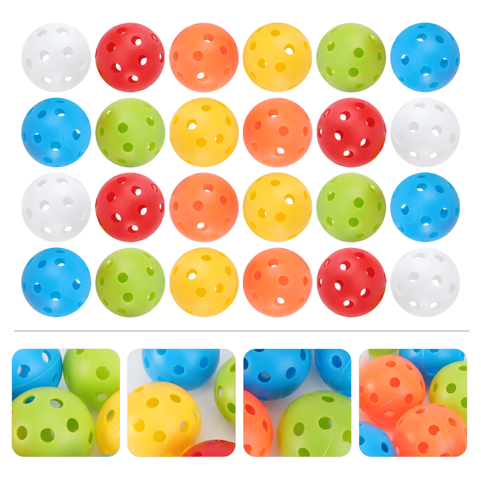 24 Pcs Mixed Color Golf Balls Toy Practice with Holes Hollow Perforated Training Durable