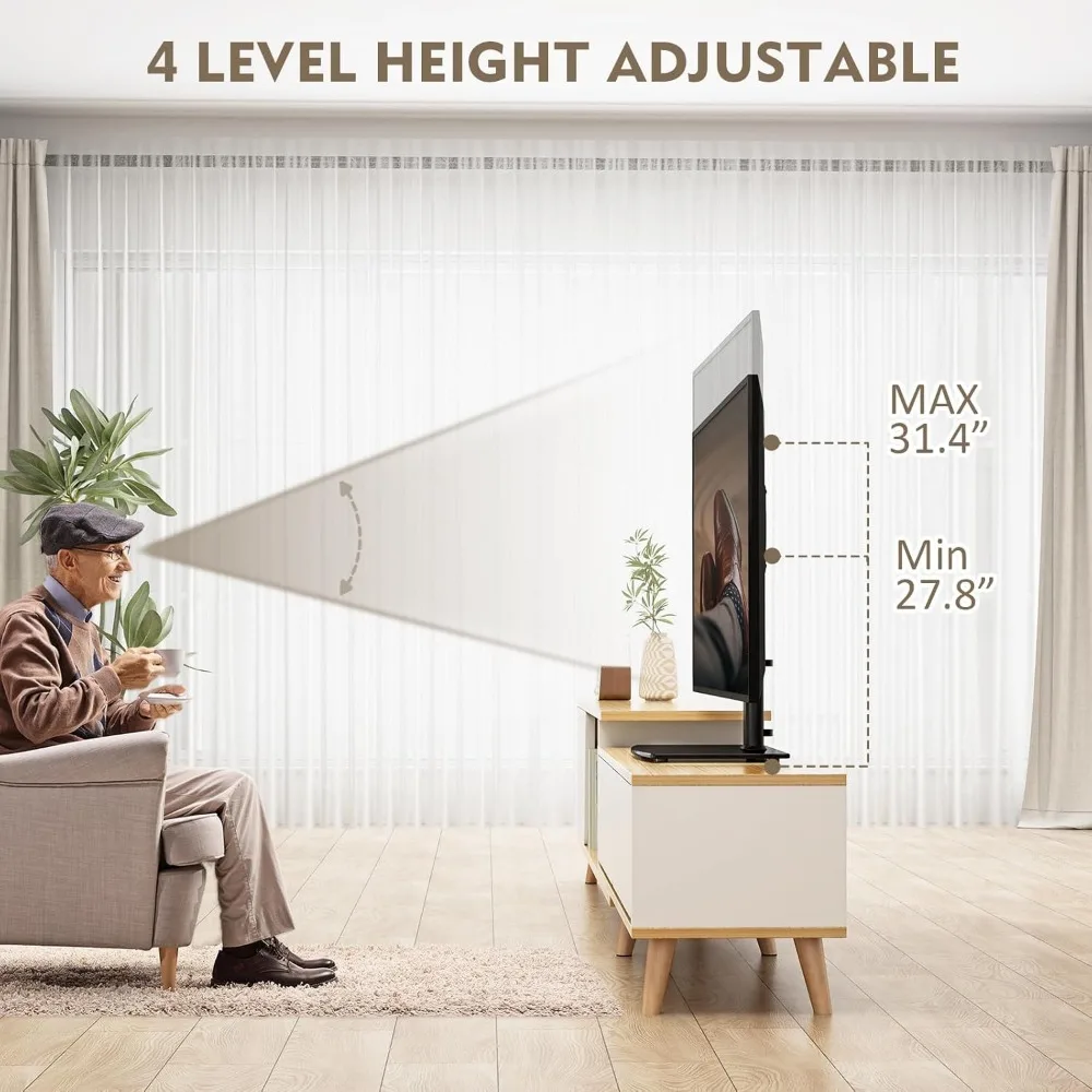 حامل تلفاز دوار عالمي/قاعدة حامل تلفاز سطح الطاولة 32 إلى 65 بوصة تلفزيونات دوارة 80 درجة، ارتفاع 4 مستويات قابل للتعديل، درجة حرارة شديدة التحمل #4