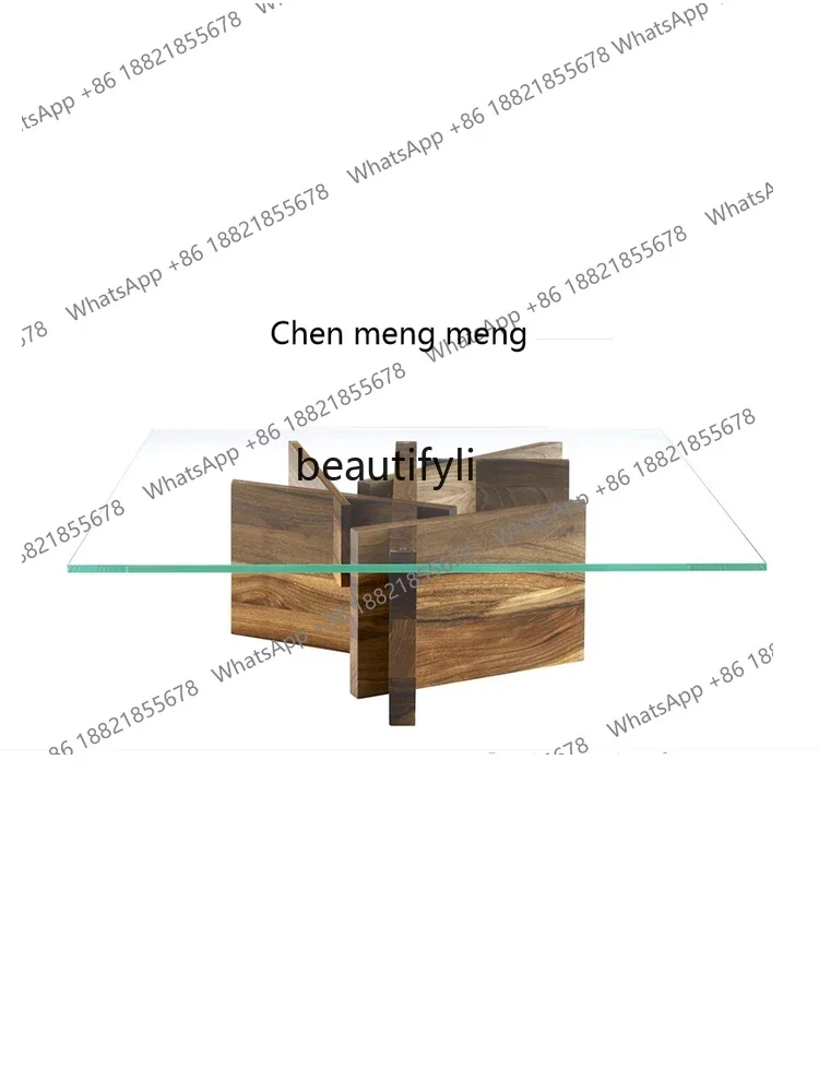 ss 8350 Italian Minimalist Glass Coffee Table Solid Wood Coffee Tea Table Living Room Square Tea Table