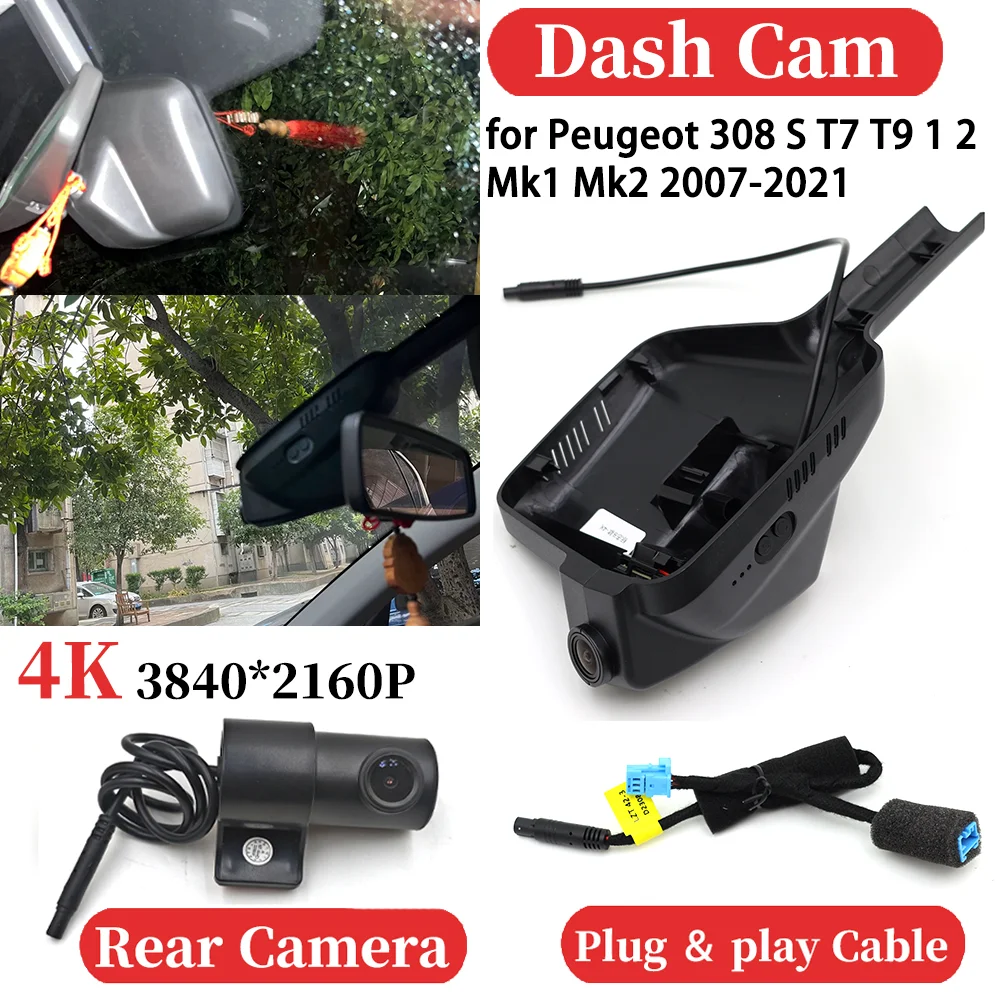 

ZJCGO Car Front＆Rear 4K Video Recorder DVR Dash Cam Dashboard Camera Night Vision for Peugeot 408 T7 T9 1 2 Mk1 Mk2 2010-2025