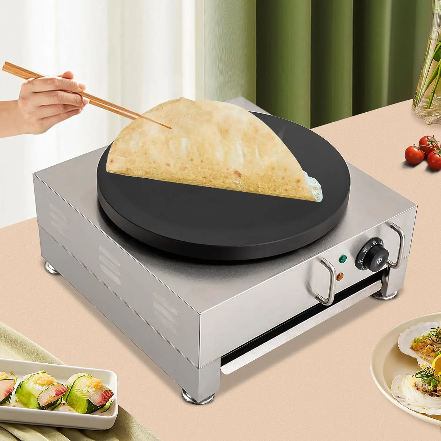 1650 واط صانع كريب كهربائي تجاري غير لاصق الفطائر صانع الشواية التلقائي فطيرة ماكينة قابل للتعديل درجة الحرارة fo