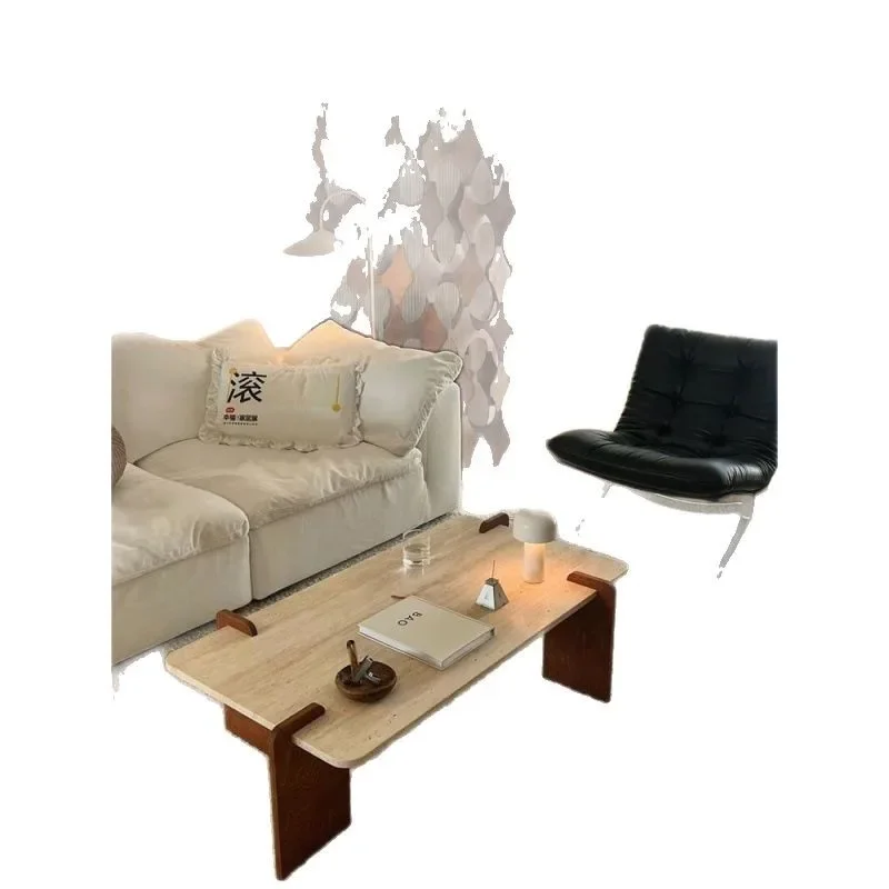 

Nordic wabi-sabi wind travertine rock slab coffee table rectangular living room home cream coffee table B & B Internet