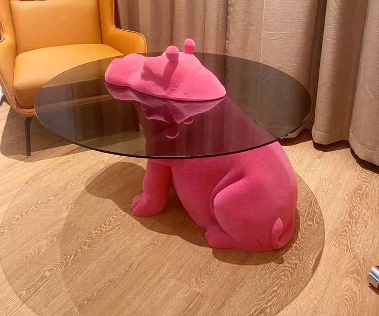 Italian Coffee Table Minimalist Circular Glass Creative Animal Hippopotamus Coffee Table Living Room Home Reception Room Round T