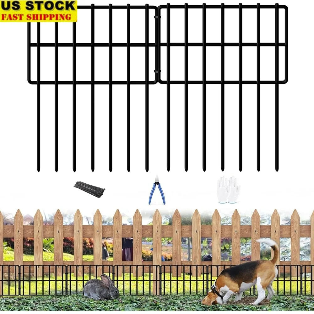 

25 Pack Garden Animal Barrier Fence Reusable Rustproof Metal Spike Edge Protects Plants from Dogs Rabbits 27ft Total Length