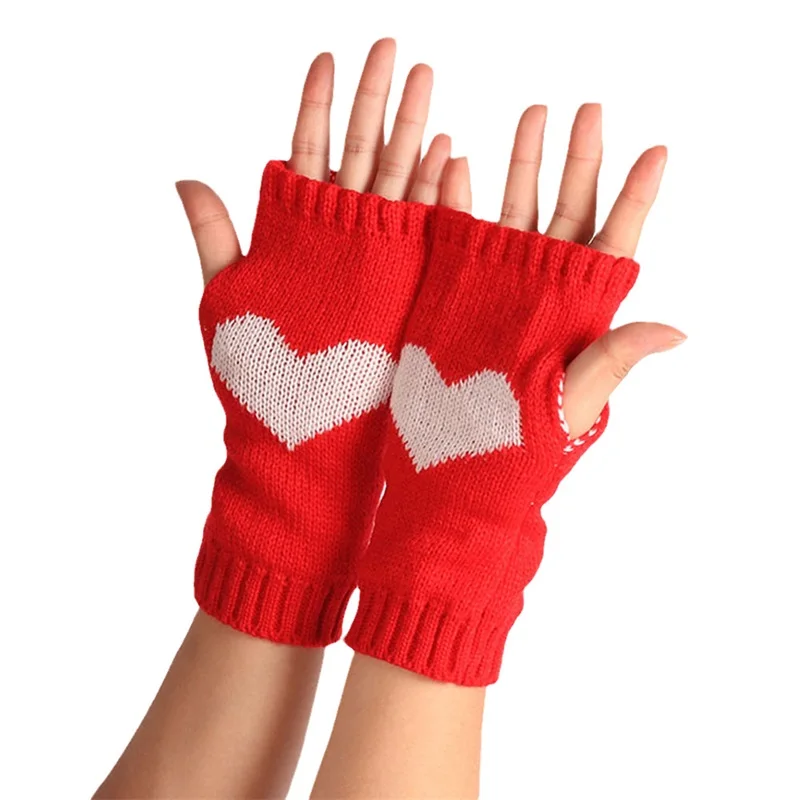 EWODOS Kids Women Fingerless Gloves Crochet Knit Gloves Stretchy Soft Winter Warm Heart Mittens Soft Cotton Comfortable Gloves