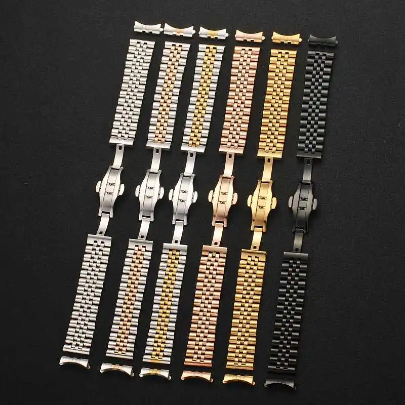 Jubilee 12mm 14mm 18mm 19mm 20mm 22mm Stainless Steel Five Rice Beads Silver Gold Universal Straight Curved Endink Watch Strap