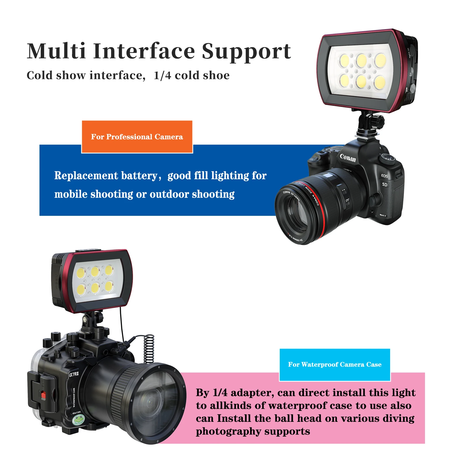 Searogs 6000Lm 40M إضاءة مقاومة للماء كاميرا ملء ضوء فلاش تحت الماء ستروب الغوص التصوير الإضاءة التبعي