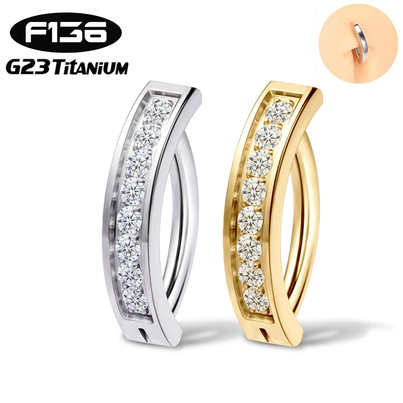 1PC G23 Titanium 14G 10mm/12mm Bar Belly Piercing Button Rings Reverse Curved Navel Hoop CZ Reverse Glossy Belly Body Jewelry