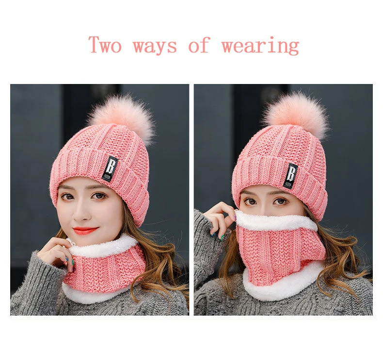 New fashion warm woolen hat for women hot autumn and winter Thermal cap for girl beanies fur pompom patchwork cable woolen hat