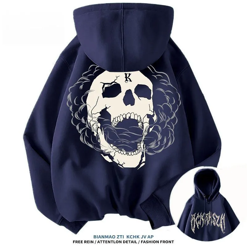 American Street Trendy Brand Skull Element Printed Fashion Trend Hoodie High St…