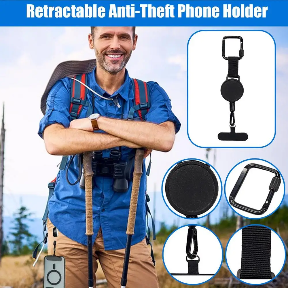 Einziehbarer Diebstahlschutz-Telefonhalter mit Karabiner, Anti-Fall-Telefonband, Handy-Sicherungsriemen für Outdoor-Aktivitäten und Wandern – Detail 5