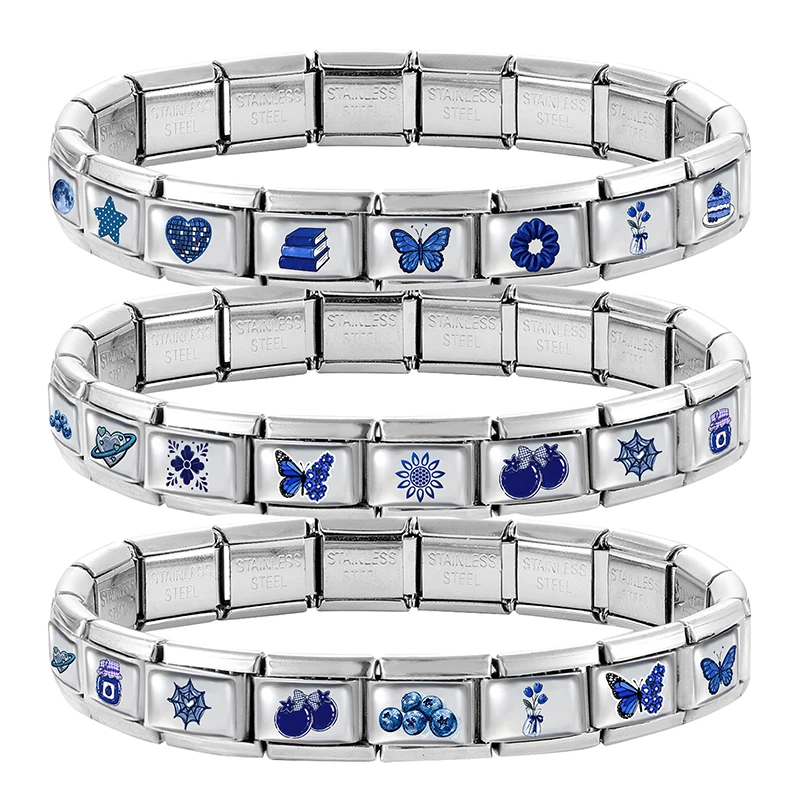 Fashion Blue Star Heart Butterfly Cake Blueberry Italian Charms Fit 9mm Stainless Steel Bracelet DIY Making Jewelry Wholesale - view 5