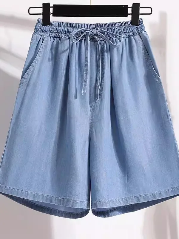 High Waist Loose Fit Women's Denim Shorts Summer Casual Outerwear Hot Pants Silk Material Breathable Comfortable Spring Colle...